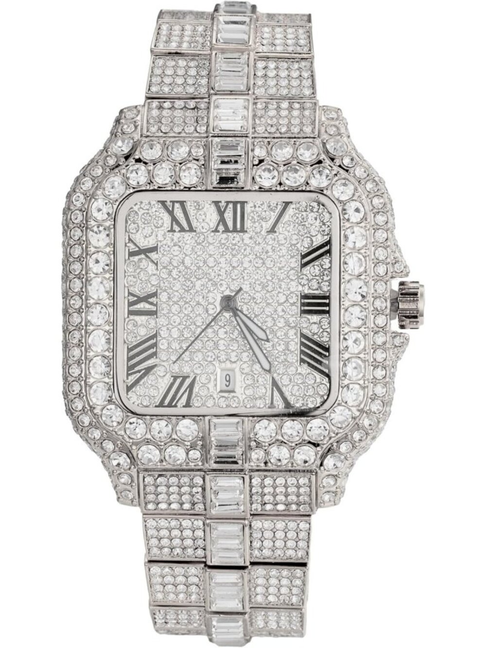 Stylish Moissanite Men's Watch with Cuban Link Chain - Luxury Timepiece Gift